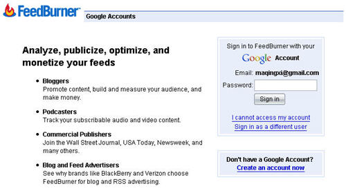 Google FeedBurner Homepage